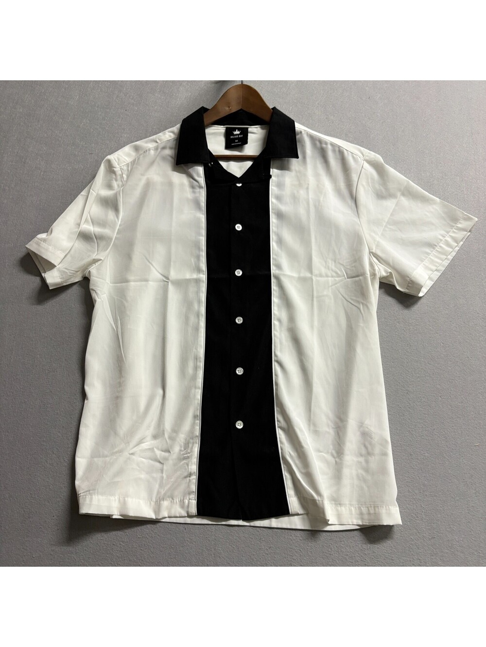 Milano Bay Retro Bowling Shirt Camp Collar Colorblock M Fits Like M Black White